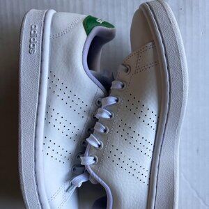 Adidas Kids' Advantage Sneakers - White with Green Accents - Size 4